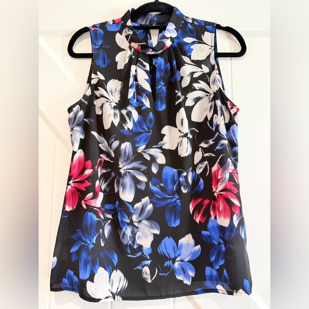 Nine West Black Floral Sleeveless Camisole with Blue, White & Pink Flowers